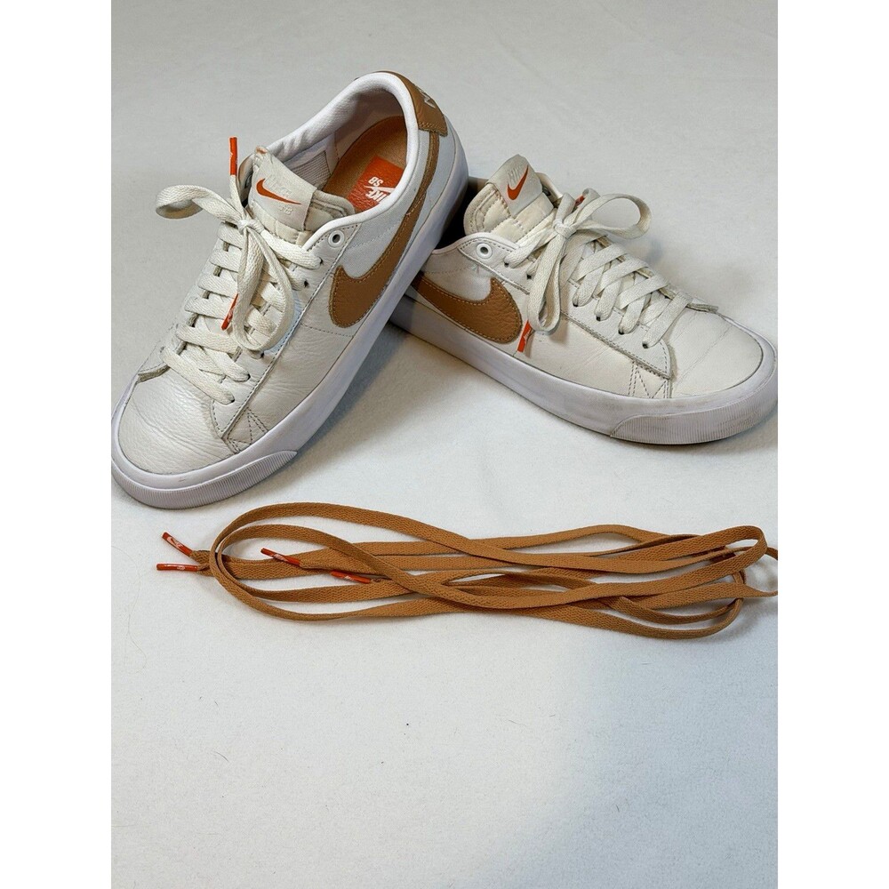Nike SB Blazer Low Top Lace-Up Leather Sneaker White/Brown/Orange DQ3502-100